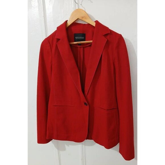Banana republic womens size 4 LONG AND LEAN wool blazer jacket red one button - Picture 1 of 7